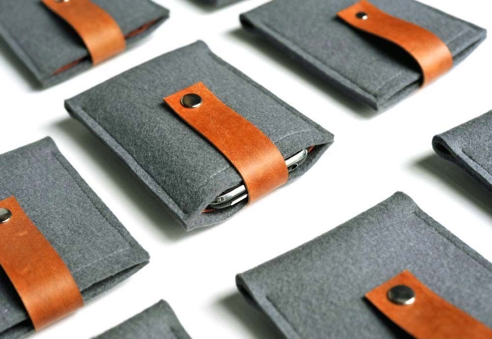 iPhone/iPod Case - Gunmetal Wool Felt with Brown Leather