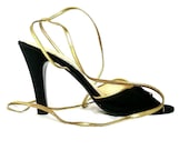 SERGIO ROSSI Italian Peep Toe HIgh Heel with Gold Straps - bOmode