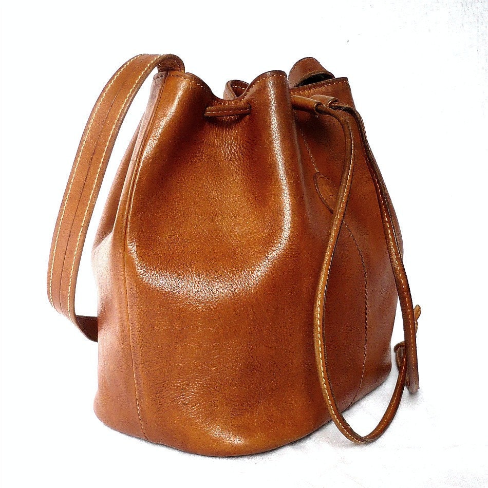 MANUEL French Vintage Brown Leather Draw string Bag / Shoulder bag