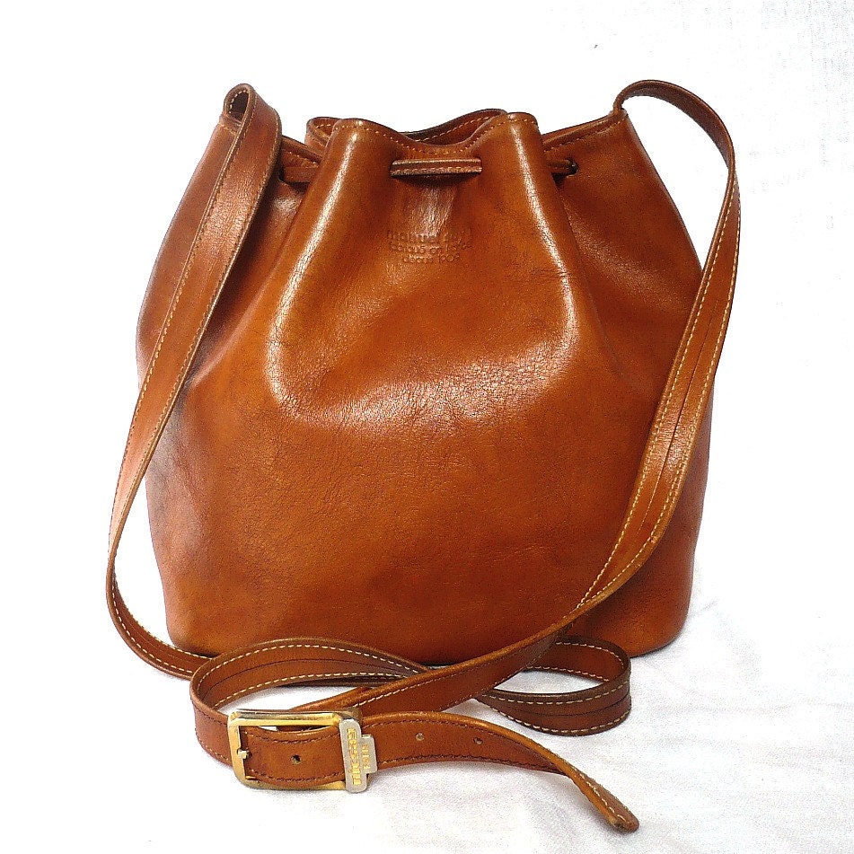 MANUEL French Vintage Brown Leather Draw string Bag / Shoulder bag
