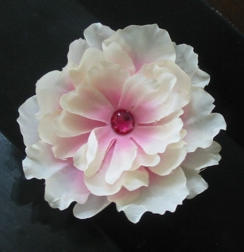 Blush Pink Peony Flower Alligator Hair Clip with Gem Accent READY TO SHIP -- THREE DOLLAR ITEM