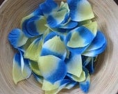 200 Blue, Yellow and White Atificial Silk Rose PETALS for Wedding Decorations CENTERPIECES