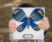 Summer Sale -20% Textile wall art - Crazy quilted Blue Fabric Butterfly with decorative panel.