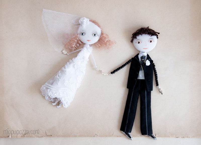 Custom Wedding Portraits Personalized Art Dolls "Classic Bride & Groom" Save the Date