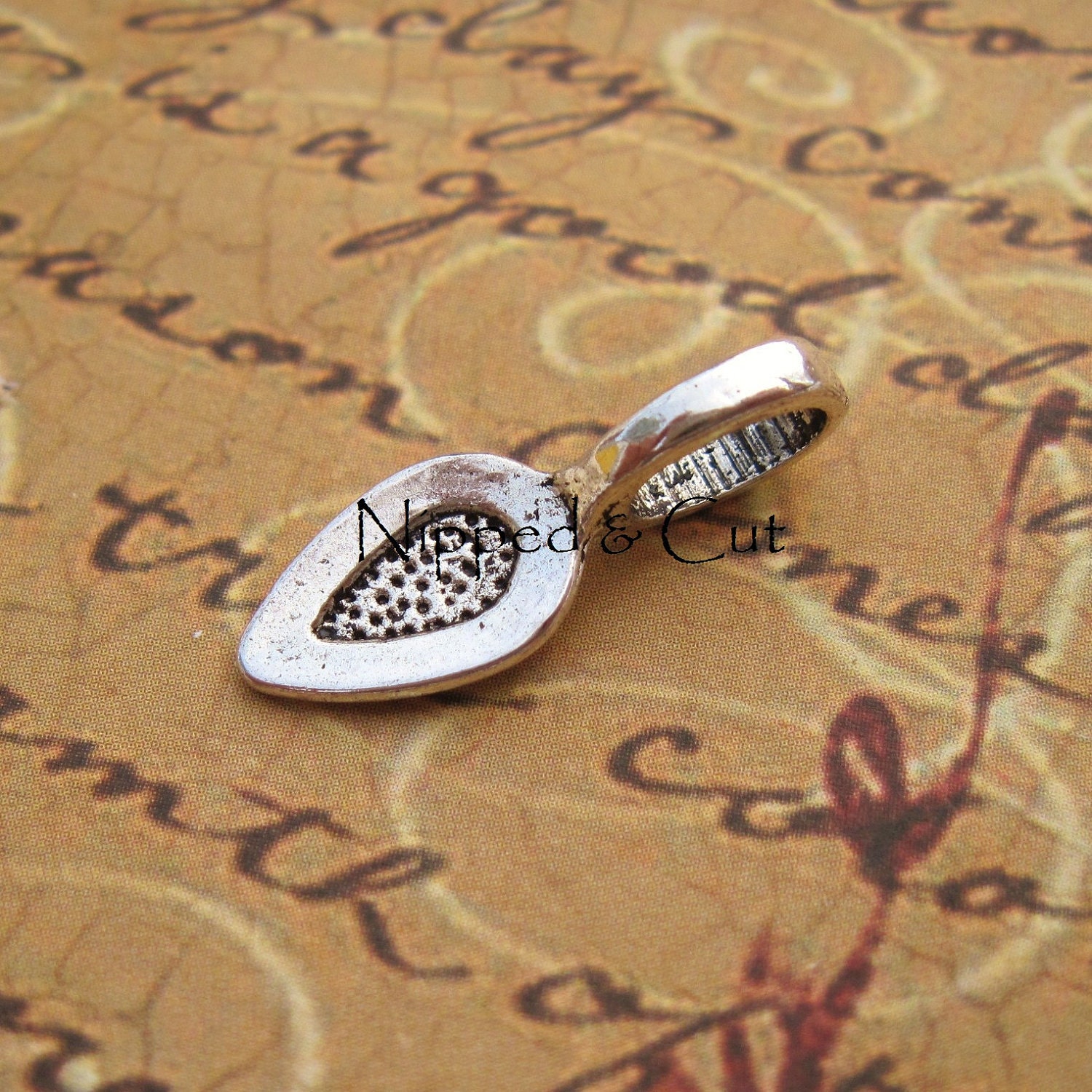 50 Glue On Pendant Bails Silver Spoon Shaped 21mm x 8mm