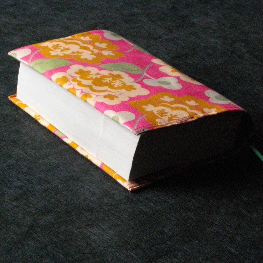 Book Cover - Prettified Paperbacks Fabric Book Covers-Pink Green Beige Floral
