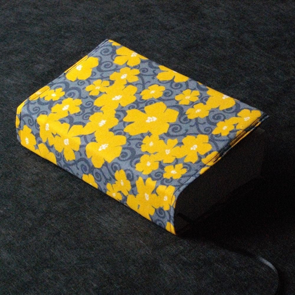 Book Cover -Prettified Paperbacks Fabric Book Covers-Organic Yellow Gray Floral