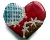 Patched Heart Mosaic Tile Clay Brooch