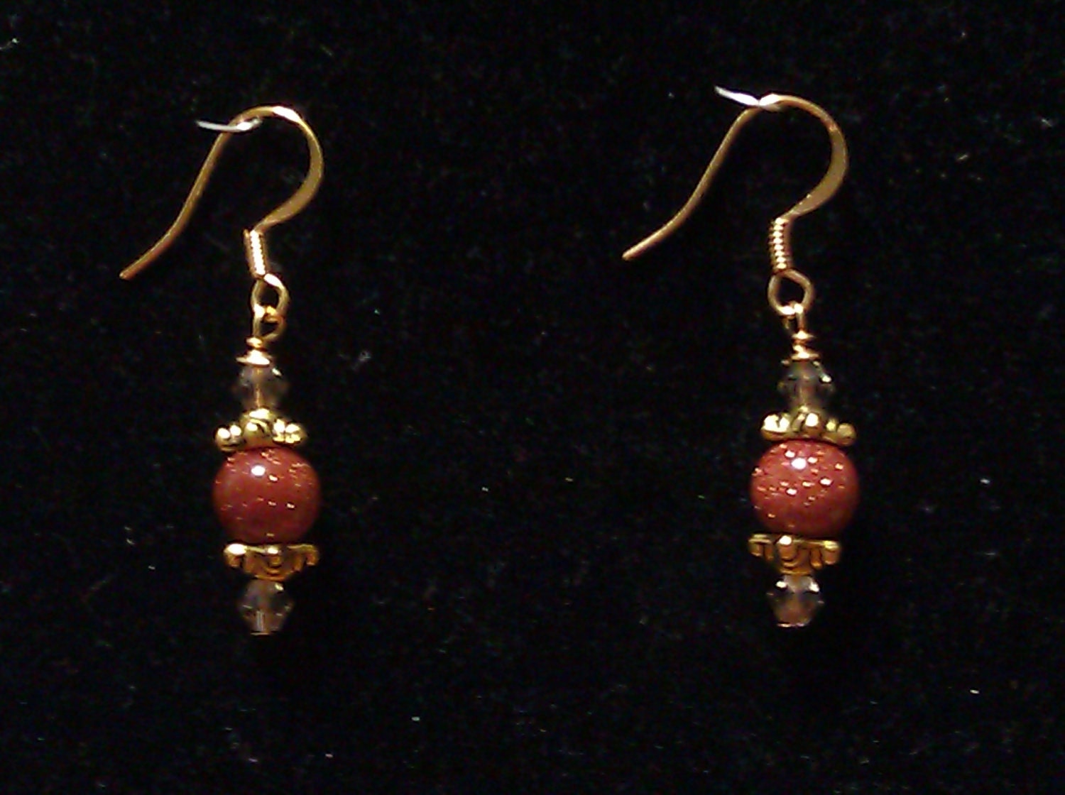 Brown Goldstone and crystal earrings