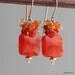 Tangerine Tango Square Gemstone Dangle Earrings, Orange Quartz Citrine Carnelian on Gold Earrings, Sunset Colors, Pantone for 2012