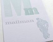 Mailman flash card - letterpress printed postcard