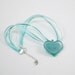 Glass Heart Necklace Aqua and White w Ribbon - Love Grows