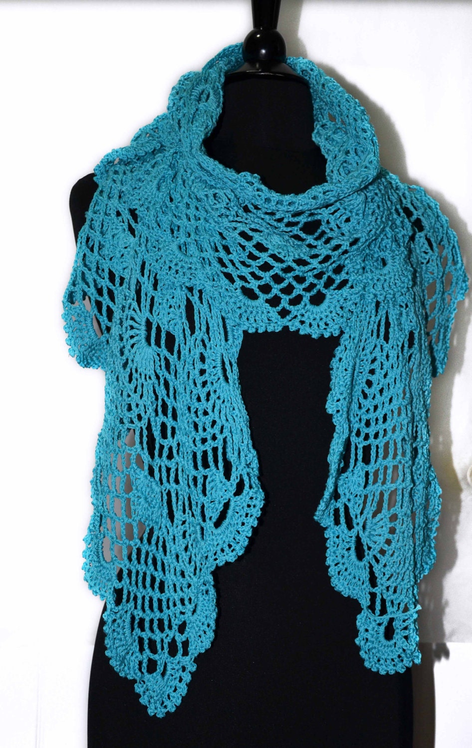 Crochet Scarf in Blue Color Spring - Summer