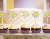DRAGONFLY Printable Cupcake Toppers - Green and Purple Il_170x135