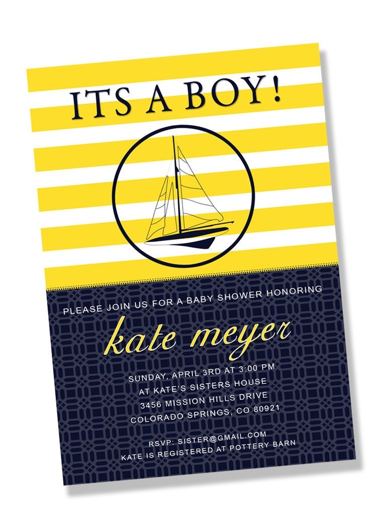 PREPPY NAUTICAL Printable Party Invitation - Navy and Yellow Printing Available Il_570xn