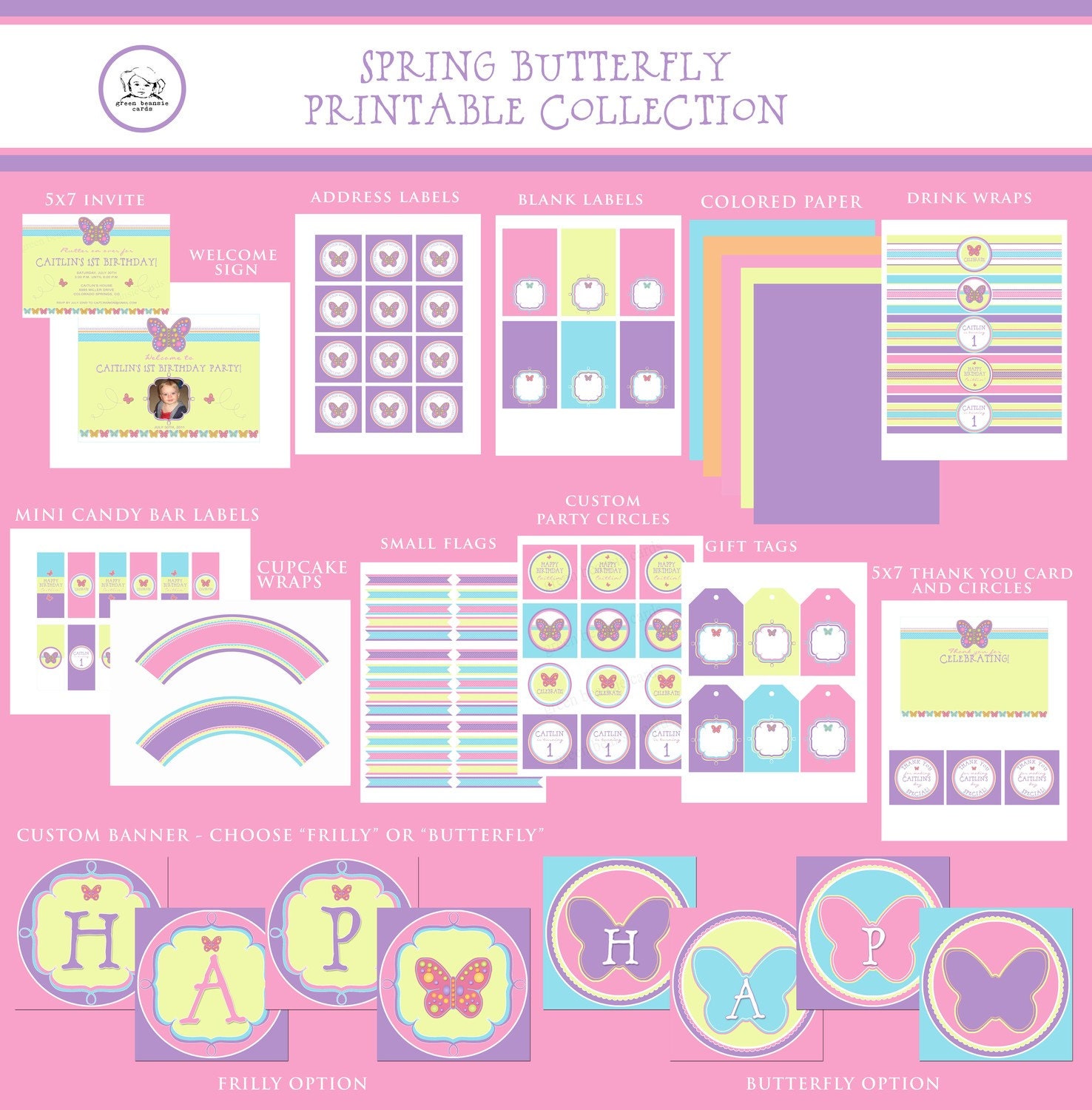 SPRING BUTTERFLY Printable Party Decor Package and Invitation - Matching Cookies Available Il_570xn