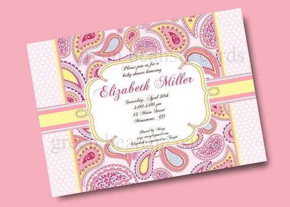 PINK PAISLEY Printable Party Invitation Printing Available Il_570xn