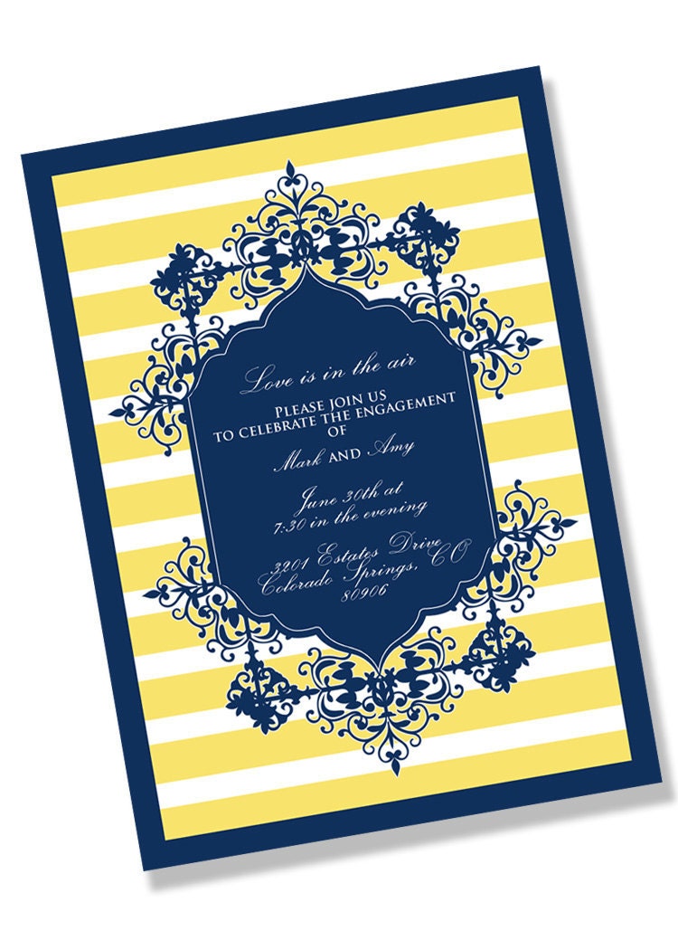 ORNATE BLUE & YELLOW Printable Party Invitation Printing Available Il_570xn