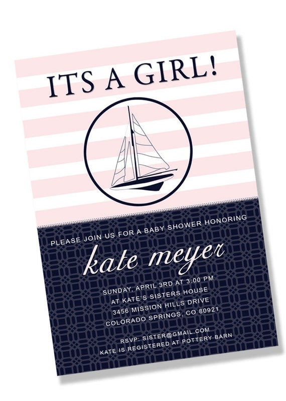 PREPPY NAUTICAL Printable Party Invitation - Navy and Pink Il_570xn