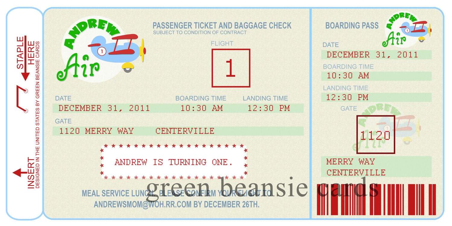 AIRPLANE TICKET Printable Party Invitation Printing Available Il_570xn