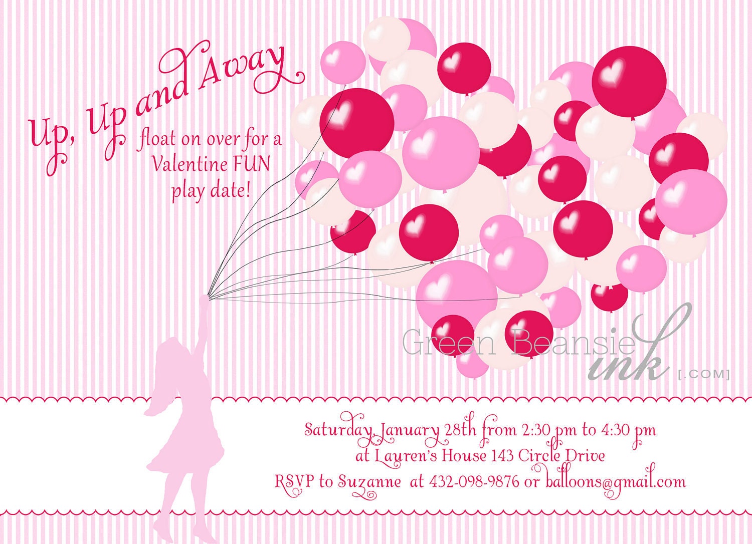 VALENTINE HEART & BALLOONS Printable Party Invitation Printing Available Il_570xn