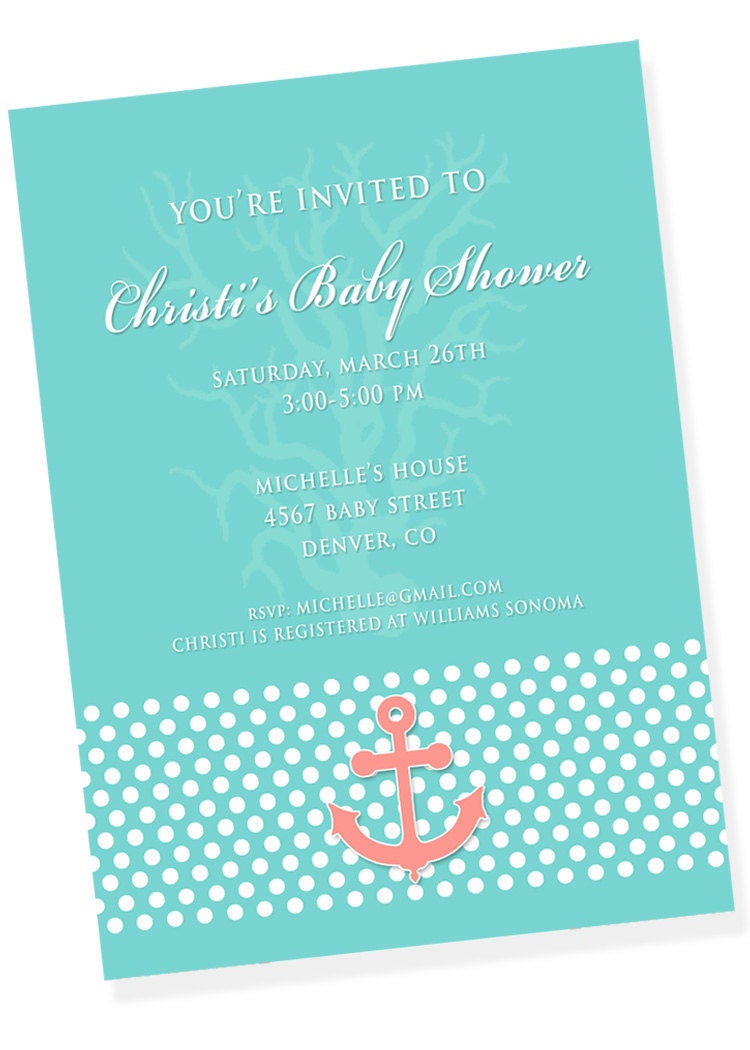 NAUTICAL ANCHOR Printable Party Invitation - Aqua and Pink Il_570xn