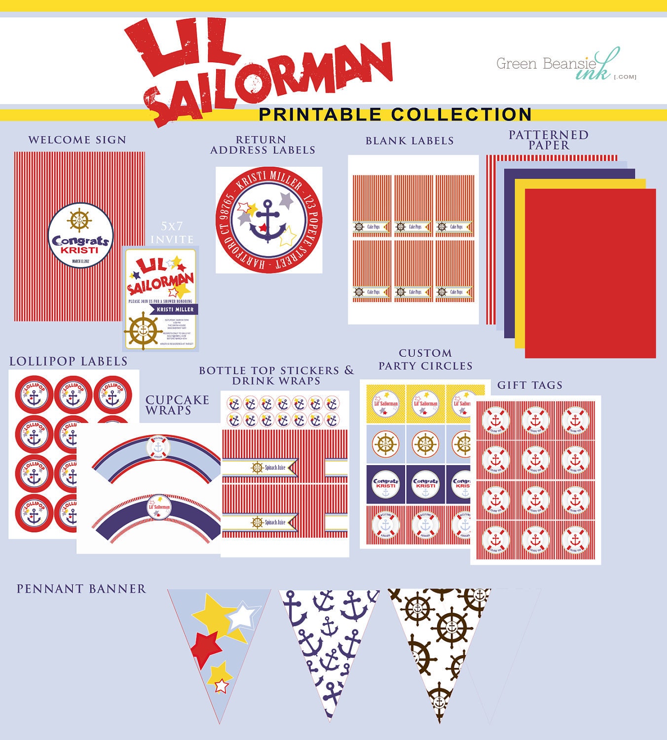 NAUTICAL SAILOR MAN Printable Party Decor Package and Invitation Il_570xn