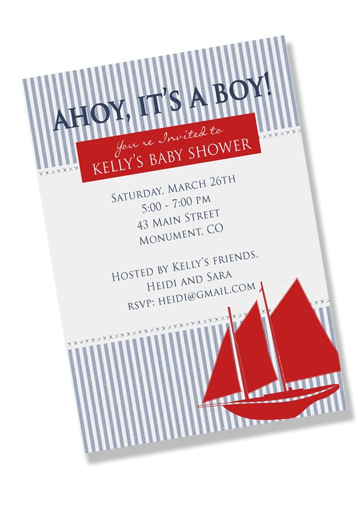 NAUTICAL SEERSUCKER Printable Party Decor Package and Invitation - Choose Anchor, Sailboat, or Ship Wheel