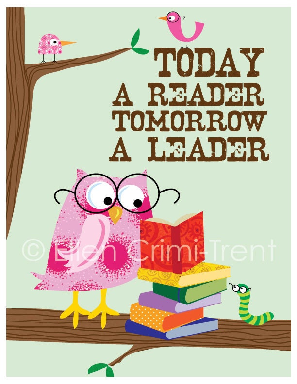 Kids wall art-Today a Reader Tomorrow a Leader - print for girls