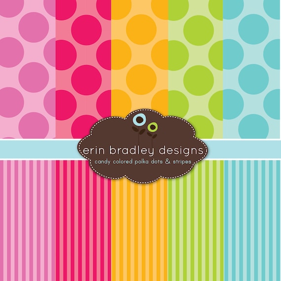 Digital Scrapbook Paper Personal and Commercial Use Colorful Polka Dots and Stripes Il_570xn