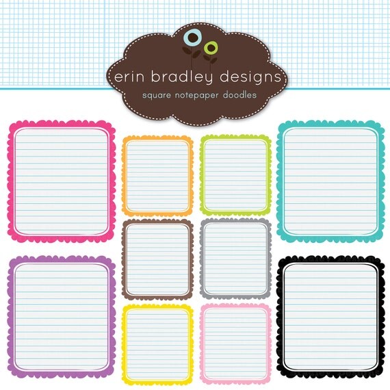 Square Notepaper Doodles Clipart Clip Art Personal & Commercial Use Digital Scrapbooking Il_570xn