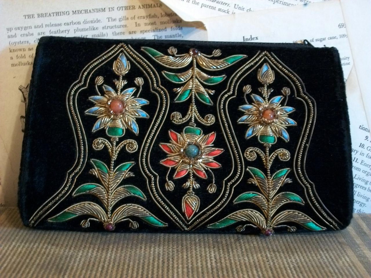 Velvet Metallic Thread Clutch