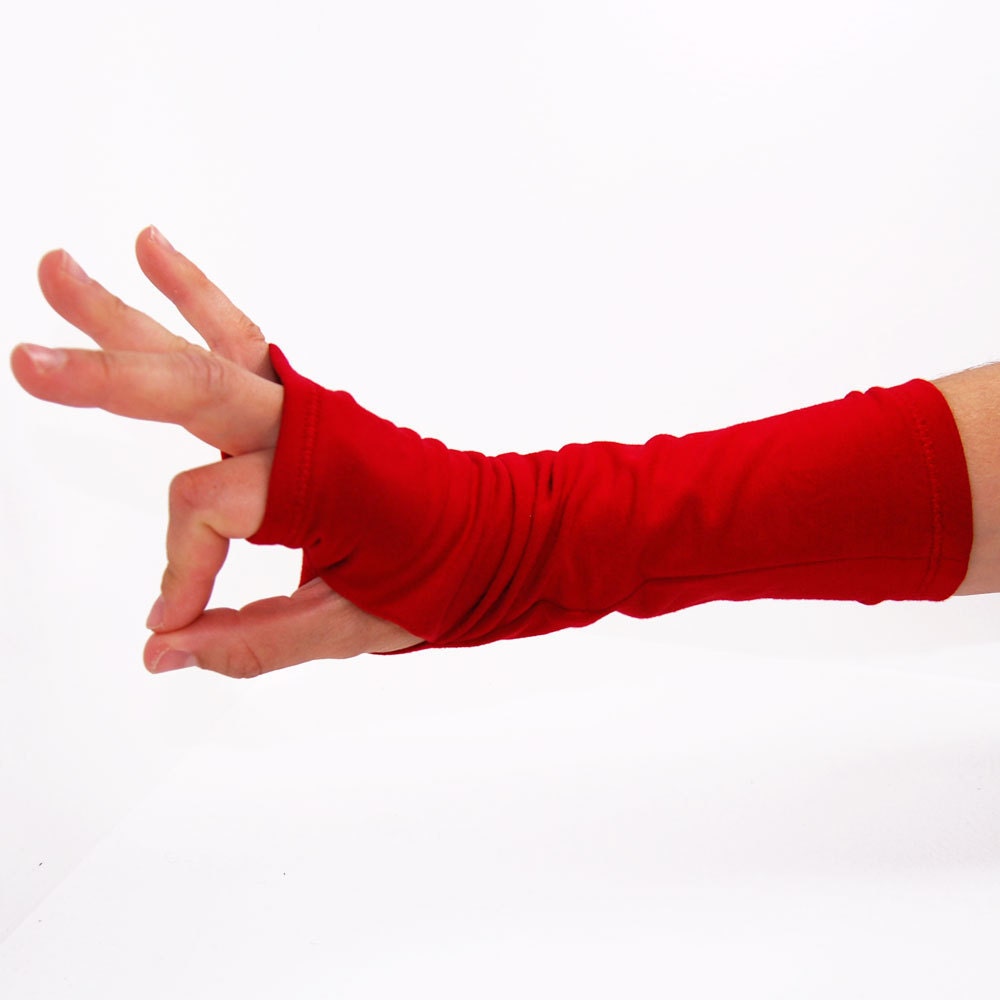 Arm Warmers in Very Cherry Red - Sleeves - Fingerless Mitts Gloves