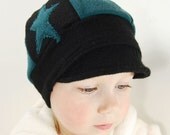 Newsboy Hat for Toddlers - Pageboy Cap in Teal and Black - Upcycled OOAK