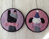 Dahlia the Bunny and Snip the Dog Wool Blend Felt Snowy Day Holiday Ornaments