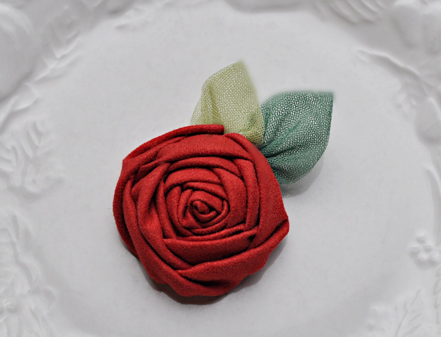 Red Suede Rose Rosette HAIR CLIP Alligator Clip - Christmas Valentines Day Girls Women Toddlers