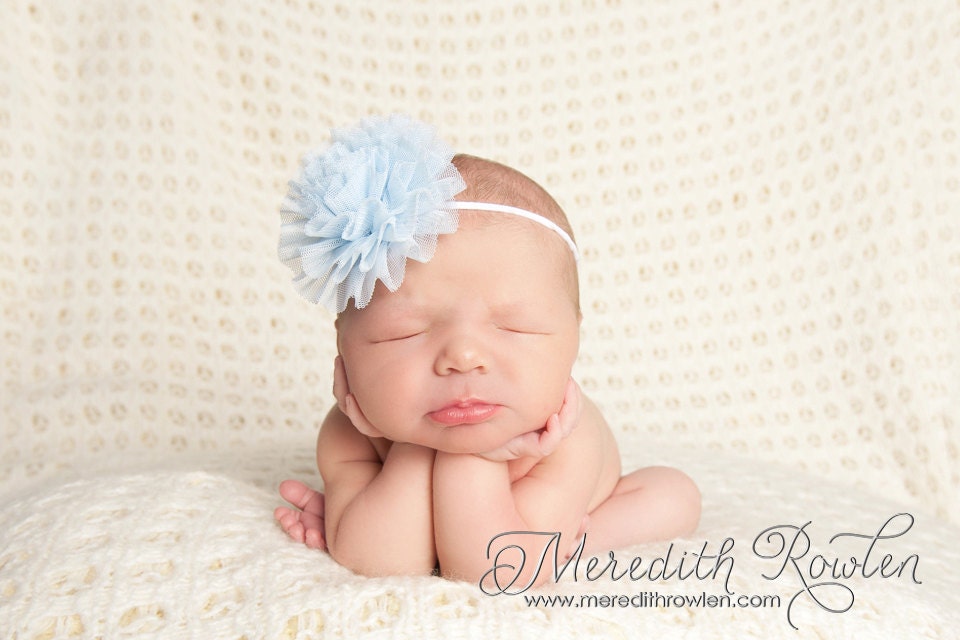 Baby Blue Tulle Headband White Light Blue Nylon Band Girls Infant Newborn Photography Prop Boutique Bowtique