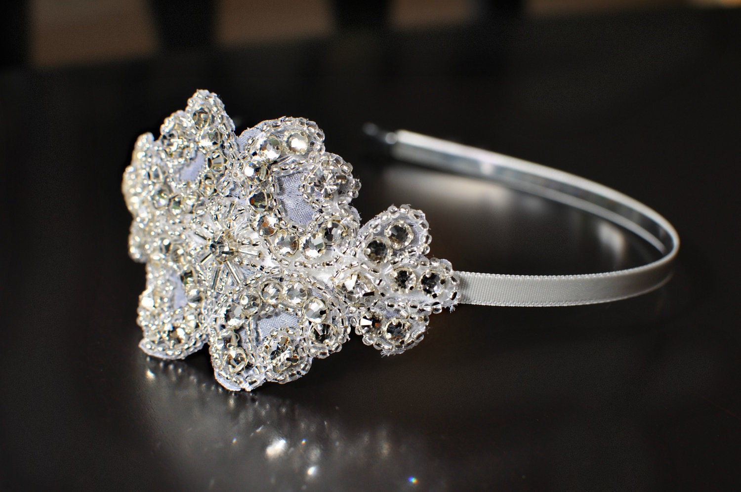 Bridal Wedding Flower Girl Headband Rhinestone Gems White Satin Boutique Veil Head Piece Adult Children Photography Prop Elegant