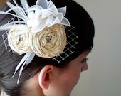 Vintage wedding headpiece, Bridal hair fascinator, rosette headpiece, Wedding Hair Accessories, silk, rhinestones, Sparkle As One