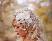 Wedding hair piece -  ivory flower bridal headpiece feather hair clip - Wedding Hair Accessories - vintage wedding