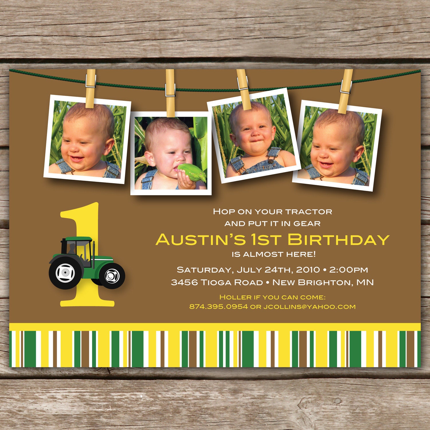 Green Tractor Multi-Photo Birthday - Custom DIGITAL Photo Birthday Party Invitation Invite for ANY AGE Il_170x135