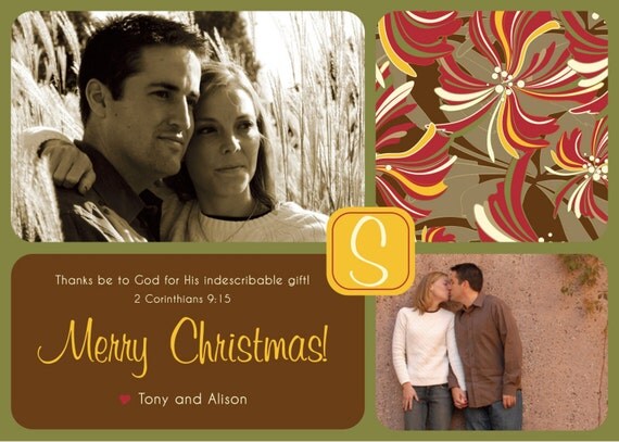 Swirly Flowers - Custom Photo Christmas New Years Card Il_570xn