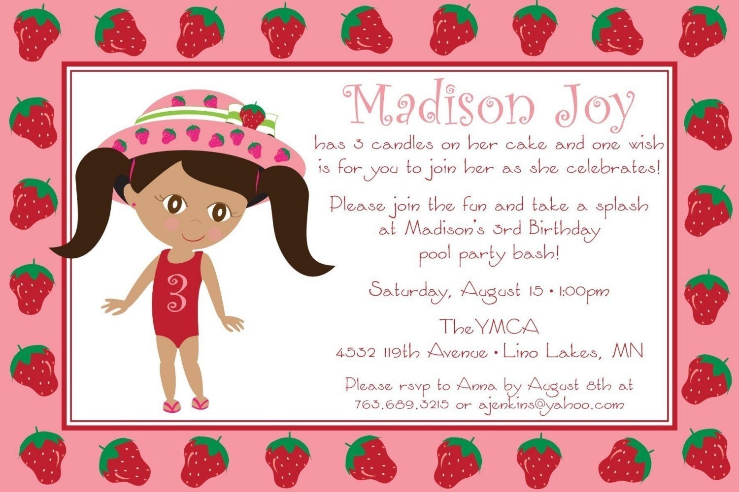 Customizable Strawberry Shortcake Inspired Birthday Invitation for any age Il_570xn
