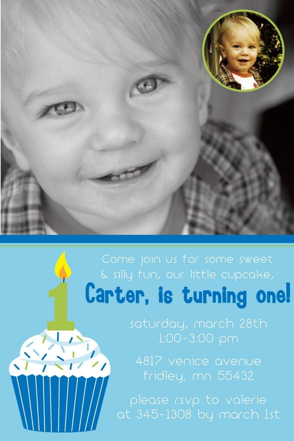 Cupcake Number Candle - Custom Photo Birthday Party Invitation for any age, boy Il_570xn