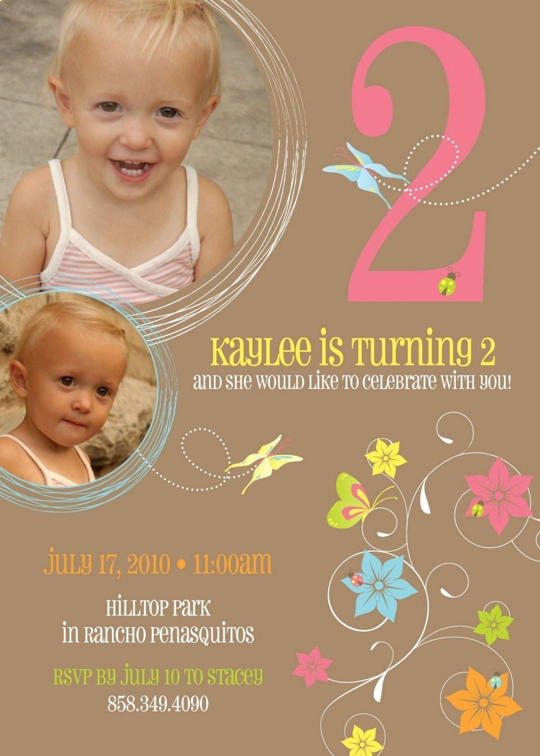 Bright Fun Ladybug Flower - Custom Photo Birthday Invitation for any Age Il_570xn