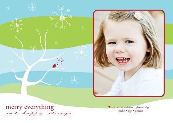 Carefree Bird - Custom Photo Christmas Holiday New Years Card Il_570xn