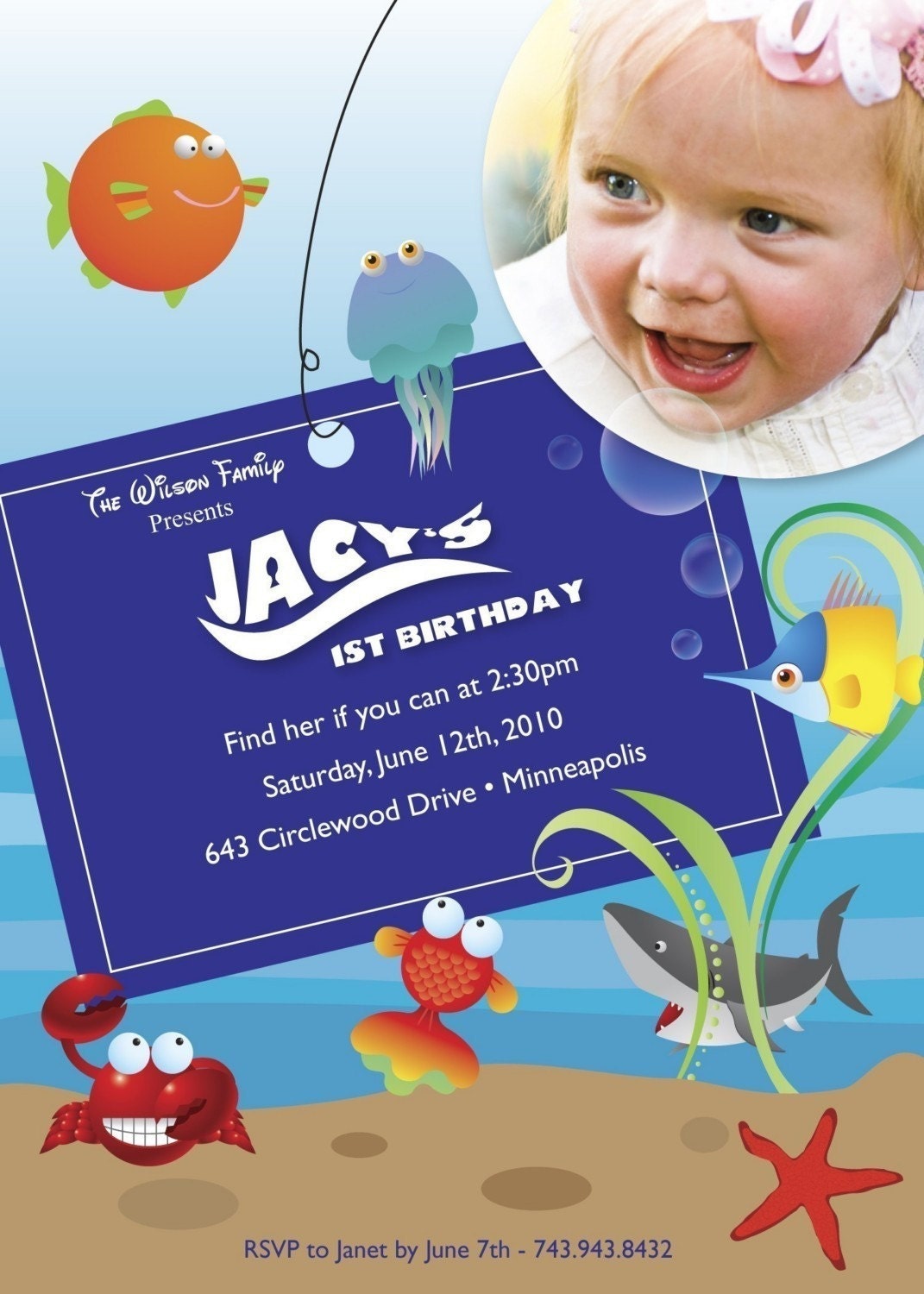 Under the Sea - Custom Photo Birthday Invitation for any Age, boy or girl Il_570xn