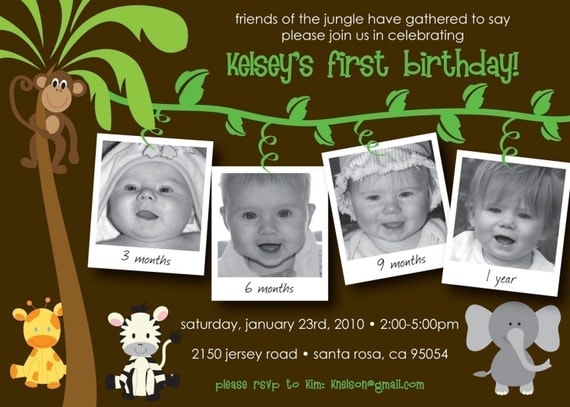 Jungle First Birthday - Custom Photo Birthday Invitation Il_570xn