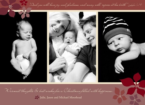 Pretty Poinsettia - Custom Photo Christmas Holiday New Years Card Il_570xn