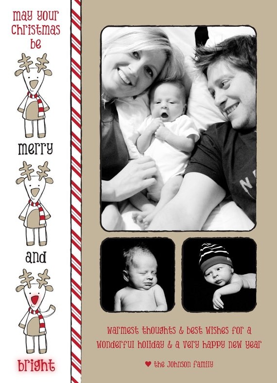 Merry Reindeer - Custom Photo Christmas Holiday New Years Card Il_570xn